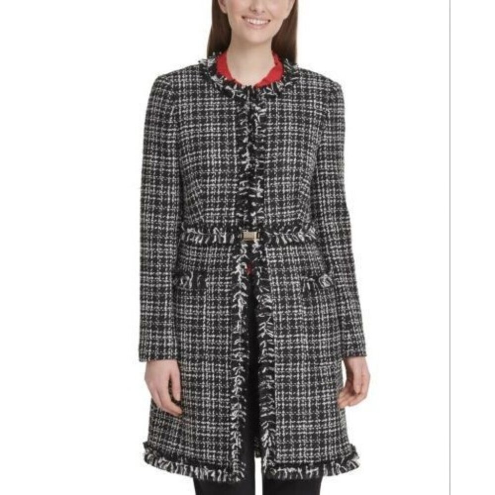 NWT DKNY Women Tweed Topper Jacket Black White Combo Size 8
